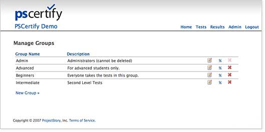 screenshot of the screen you use to manage groups in PSCertify