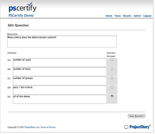 screen shot howing how to edit a test by adding questions